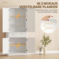 HOMCOM Keukenkast met 4 deuren, lade en verstelbare planken voor keuken, 80 x 39,5 x 186,4 cm wit(m-5)