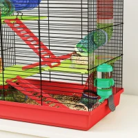 PawHut Jaula para Hámster de 5 Niveles 47x30x59 cm con Túnel Comedero Bebedero Casita Rueda de Ejercicio Escaleras Rojo(m-9)