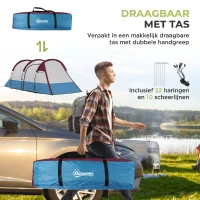 Outsunny kampeertent voor 3 personen, lantaarnhaak, drie ingangen, waterdicht, rood(m-11)
