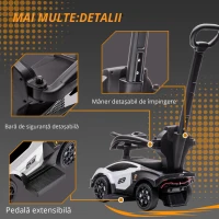 AIYAPLAY Mașină de împins pentru copii porteur pentru copii 1-3 ani multi-echipată cu mâner de împingere, klaxon și volan, Alb(m-9)