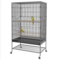 PawHut Vogelkooi inclusief zitstokken, vogelspeelgoed, uitneembare vloerbak, 1 plank, grijs(m-12)