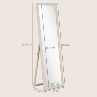 HOMCOM Miroir sur Pied Rectangulaire 160 x 50 cm, Cadre Texturé à Effet Pierre, Angle d'Inclinaison Réglable, Blanc(m-3)
