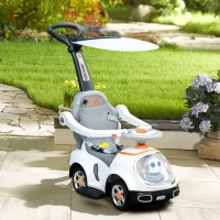AIYAPLAY Porteur enfants, porteur bébé voiture à pousser 3 en 1 avec robot thème, pédales, poignée parentale, blanc(m-10)