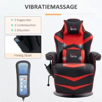 HOMCOM Gaming-stoel met massagefunctie, inclusief voetensteun, ligfunctie, rood + zwart.(m-4)