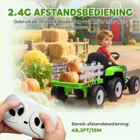 HOMCOM Elektrische kinderauto, kindertractor, inclusief ouderlijke afstandsbediening, maximale snelheid van 6 km/u, groen + zwart(m-5)