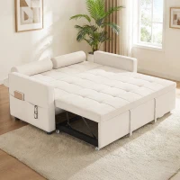 HOMCOM Canapé convertible 2 places 3 en 1 canapé-lit avec lit gigogne double dossier réglable 2 coussins 80,5x137,5x84cm beige(m-11)