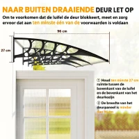 Outsunny Afdak voor Voordeur/Raam, Weerbestendig, Transparant, Aluminium/Polycarbonaat, 303x96x27cm, Zwart(m-7)