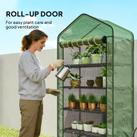 Outsunny 5 Tier Widened Mini Greenhouse with Reinforced PE Cover, Portable Indoor Outdoor Green House with Roll-up Door and Wire Shelves, 90 x 49 x 193cm, Green(m-7)