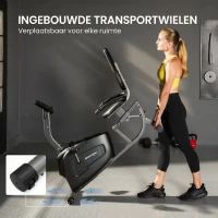 SPORTNOW Hometrainer, magnetische ligfiets, 8 weerstandsniveaus, verstelbaar, LCD-monitor, metaal, kunststof, zwart(m-9)
