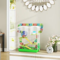 PawHut Jaula para Hámster de 5 Niveles 47x30x59 cm con Túnel Comedero Bebedero Casita Rueda de Ejercicio Escaleras Verde(m-10)