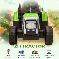 HOMCOM Elektrische kinderauto, kindertractor, inclusief ouderlijke afstandsbediening, maximale snelheid van 6 km/u, groen + zwart(m-8)