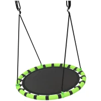 AIYAPLAY Balançoire nid d'oiseau, balançoire suspendue avec cordes réglables en hauteur, siège rond Ø 100 cm, noir(m-12)