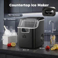 HOMCOM Eisblokjesmachine IJsblokjesdispenser Ice-Maker 20kg/24u 2,3L IJsbereider met 3,2L Watertank, Zwart(m-3)