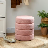HOMCOM Repose pied salon, tabouret ottoman rond rembourré en peluche Teddy, pour chambre à coucher, entrée, Ø 40 x 45 cm, rose(m-10)