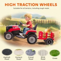 AIYAPLAY Tracteur électrique enfants avec remorque amovible, voiture électrique enfants, télécommande 2,4G, 139x58x55cm, rouge(m-9)