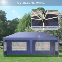 Outsunny Opklapbare tuinpaviljoen van 6 x 3 m, halfopen, verwijderbare zijwanden, grote ramen, draagtas, stalen frame, blauw(m-7)