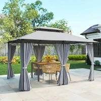 Outsunny Tuinpaviljoen, Outdoor Paviljoen met Gordijnen, Geventileerd Dak, Donkergrijs(m-7)