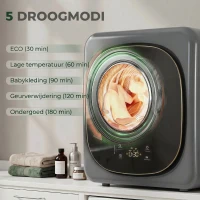 HOMCOM 4 kg Wasdroger, compact ontwerp, 5 modi, timer, Grijs+Zwart(m-4)