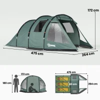 Outsunny Campingzelt für 3 Personen, zwei Innenräume, Netzfenster, grün, 4,75 x 2,64 x 1,72 m(m-3)