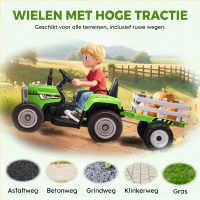 HOMCOM Elektrische kinderauto, kindertractor, inclusief ouderlijke afstandsbediening, maximale snelheid van 6 km/u, groen + zwart(m-7)