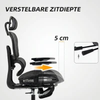 HOMCOM Bureaustoel, Ergonomische Bureaustoel met Mesh Bekleding, Verstelbaar, Rolbaar, met Armleuningen, Hoofdsteun, Zwart(m-5)