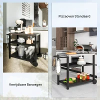 Outsunny Grillwagen 3-Etagen met Werkoppervlak, Planken, Haken, Wielen, Roestvrij Staal, 102x50x81cm, Koolgrijs(m-9)