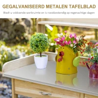 Outsunny planttafel met gegalvaniseerd werkblad, tuintafel met lade, kast, tuinwerktafel, massief hout, naturel, 112 x 45 x 125 cm(m-4)
