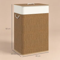 HOMCOM Bambus Wäschekorb mit Deckel 72 L Wäschesammler mit Bambusgriffen, herausnehmbarer Wäschesack Braun(m-3)