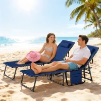 Outsunny Five-Position Reclining Sun Loungers Set of 2 - Dark Blue(m-10)