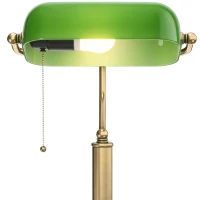 HOMCOM Desk Lamp with USB Ports, Banker's Table Lamp Desk Lamp with Vintage Bronze Tone Base and Pull Rope Switch, Green(m-12)