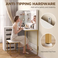 HOMCOM Dressing Table with LED Mirror and Stool, L-Shaped Vanity Desk with Drawers and Shelves, White(m-9)