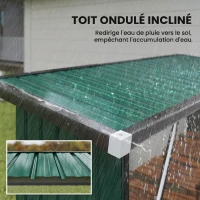Outsunny Abri-bûches Couvert Support pour Bois de Chauffage Plancher Surélevé Toit Incliné, Acier Galvanisé 213x66,5x150cm Vert(m-6)