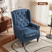 HOMCOM Fauteuil de Salon, Fauteuil Capitonné avec Pieds en Bois, Assise Large, Grand Confort, Classique, 74x86x102cm, Bleu(m-3)