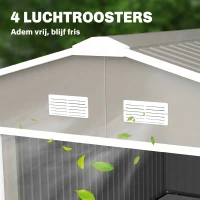 Outsunny Berging, Weerbestendig tuinhuis voor tuingereedschap, met ventilatieramen, schuifdeuren, staal, lichtgrijs(m-9)