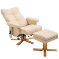 HOMCOM Sillón Relax Reclinable con Reposapiés 10 Puntos de Masaje Giratorio Mando a Distancia Bolsillo Lateral Crema(m-11)
