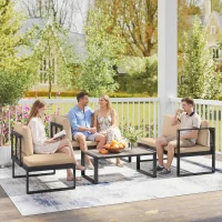 Outsunny 4-delige tuinmeubelset, sofaset met 2 tweezitsbanken, stoel zonder armleuningen en salontafel, voor balkon, khaki(m-8)