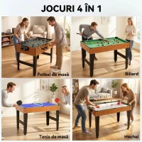 HOMCOM Masă Multifuncțională 4 în 1 cu Fotbal de Masă, Biliard, Tenis de Masă și Hochei, 107x61x84.5cm(m-8)
