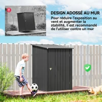 Outsunny Abri de Jardin en Acier galvanisé 1m², avec Tôle Ondulée, Toit Incliné et Porte Verrouillable, 100x104x160cm, Gris Foncé(m-6)