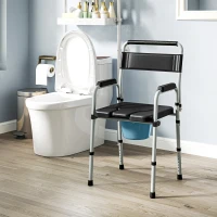 HOMCOM Chaise percée toilette pliable antidérapante hauteur réglable, siège et accoudoirs rembourrés, charge 150 kg, noir(m-11)