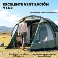 Outsunny Tienda de Campaña para 3 Personas Impermeable PU2000 mm Protección UV30+ con Bolsa de Transporte 475x264x172 cm Verde(m-6)
