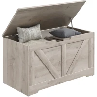 HOMCOM Coffre de rangement, banc de rangement avec couvercle rabattable et charnières de sécurité, 80 x 40 x 45 cm, gris(m-11)