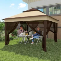 Outsunny 3 x 3(m) Pop Up Gazebo, Height Adjustable Instant Event Shelter with Netting and Carrying Bag, Beige(m-9)