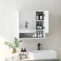 kleankin Armoire murale miroir de salle de bain placard de rangement 2 portes 55 x 17 x 55 cm blanc(m-10)