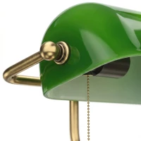 HOMCOM Desk Lamp with USB Ports, Banker's Table Lamp Desk Lamp with Vintage Bronze Tone Base and Pull Rope Switch, Green(m-10)
