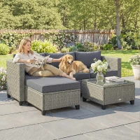 Outsunny 5-Piece Rattan Patio Furniture Set with Corner Sofa, Footstools, Coffee Table, for Poolside, Dark Grey(m-8)