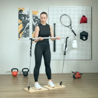 SPORTNOW Barra de Pilates com 6 Faixas Elásticas Tábua Inclinada Ajustável para Treino de Corpo Inteiro em Casa 90x33x3 cm Cinza(m-10)