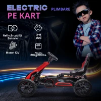 HOMCOM Kart mașină electrică pentru copii 12V, 3-8 ani, viteză 3-5 km/h și centură de siguranță, 100x58x58,5cm, roșu(m-5)