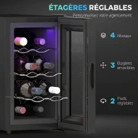HOMCOM Cave à vin 8 bouteilles 21L, réfrigérateur à vin et boissons avec température réglable 8-18°C, porte en verre, noir(m-6)