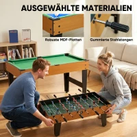 HOMCOM 4-in-1 Partyspieltisch inkl. Tischtennis, Kicker, Billard, Tischhockey, Metall, Holz, Natur+Schwarz(m-7)
