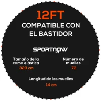 SPORTNOW Tapete de Repuesto para Trampolín Ø323 cm Colchoneta para Trampolín de 12 Pies con 72 Enganches Negro(m-1)